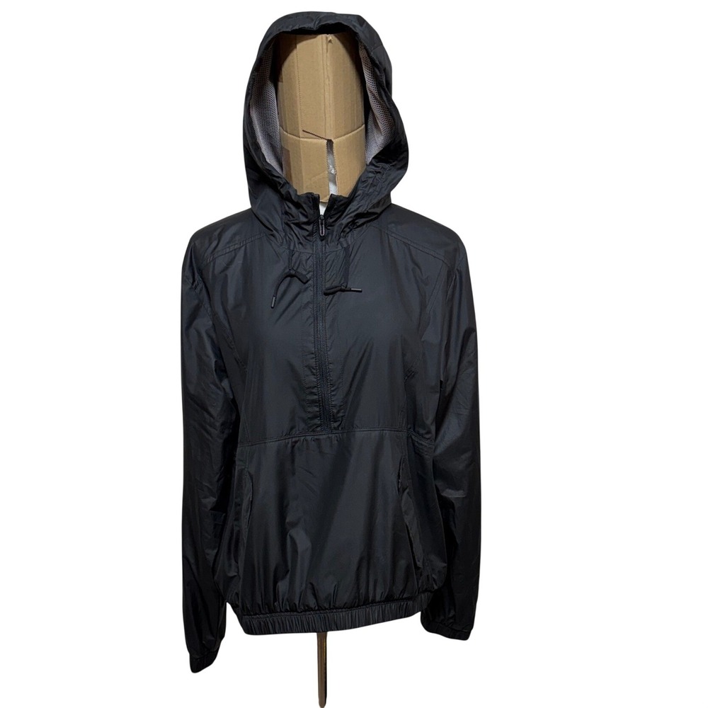 Under Armour Windbreaker Jacket Womens Large Black Storm 1/2 Zip Pullover Hood